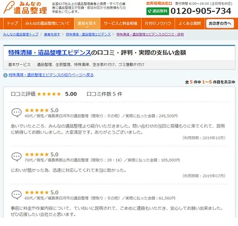 みんなの遺品整理レビュー